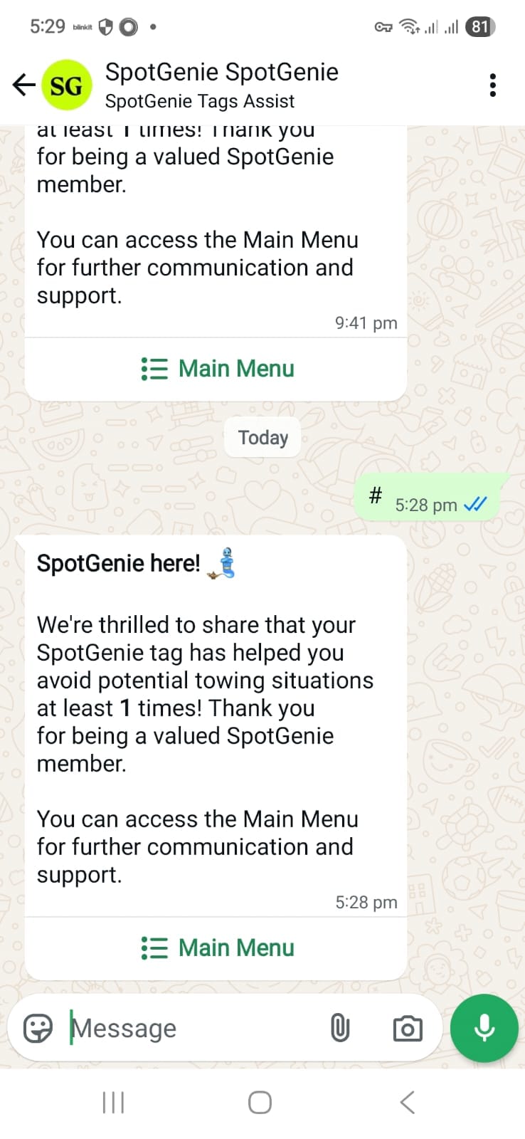 Accessing SpotGenie Main Menu