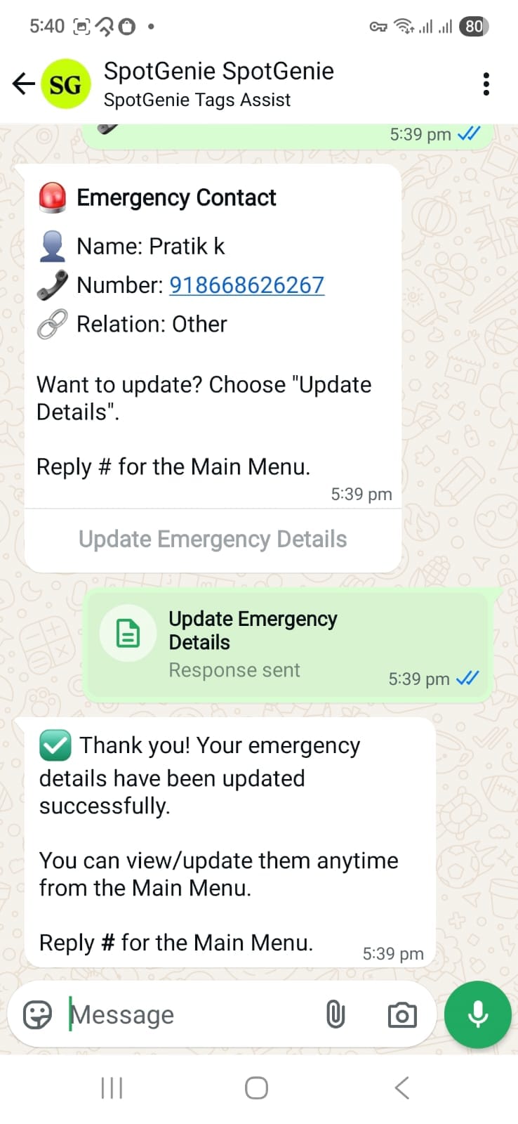 Emergency contact updated successfully