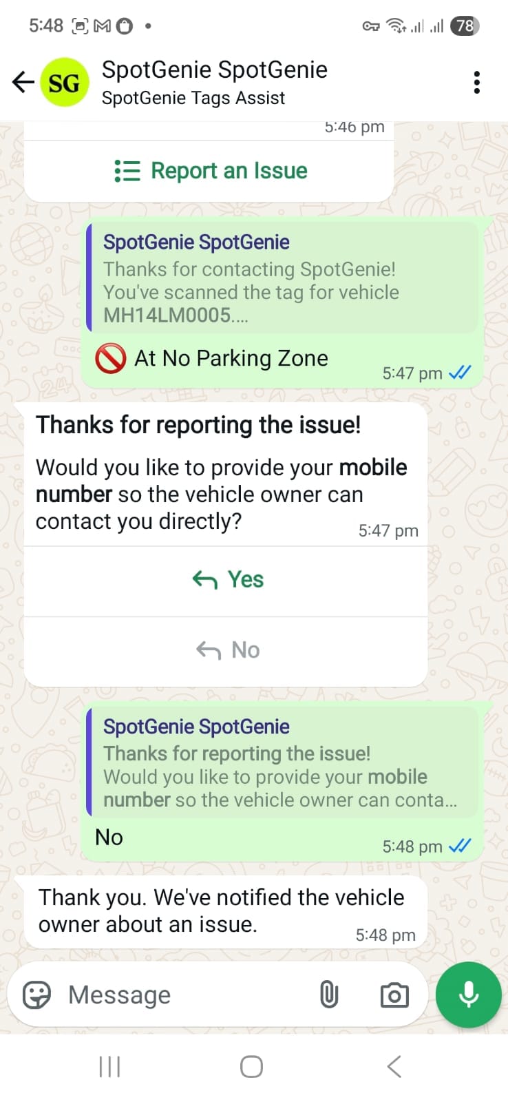 Prompt asking if reporter wants to share mobile number