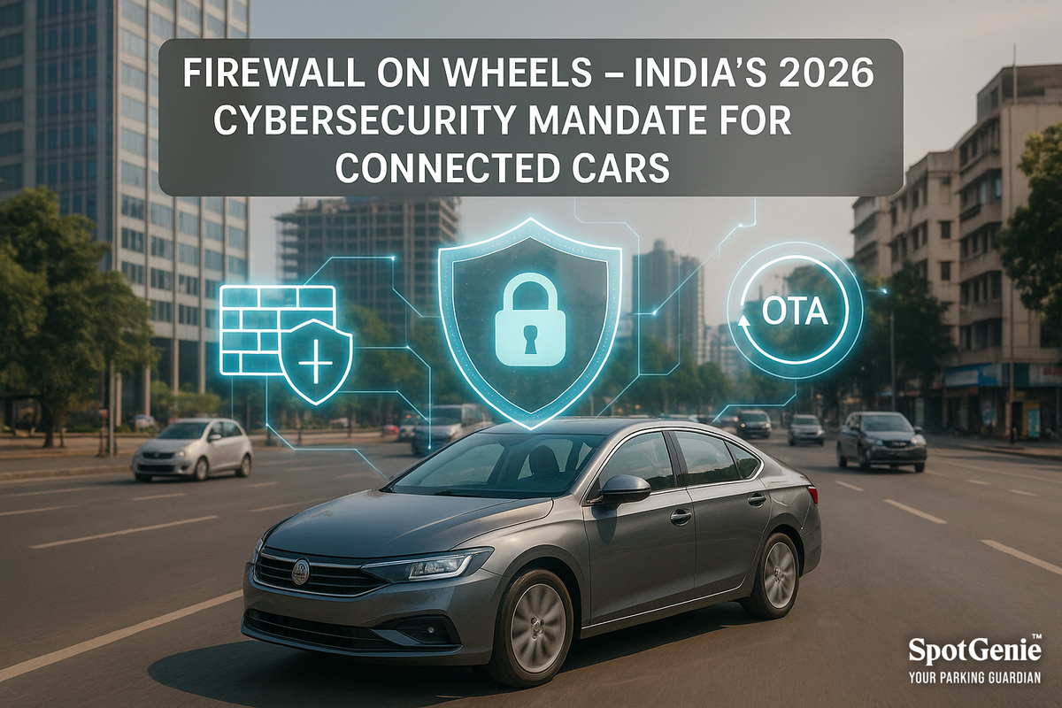 Illustration of a connected car protected by a digital firewall and cybersecurity shield - Cybersecurity