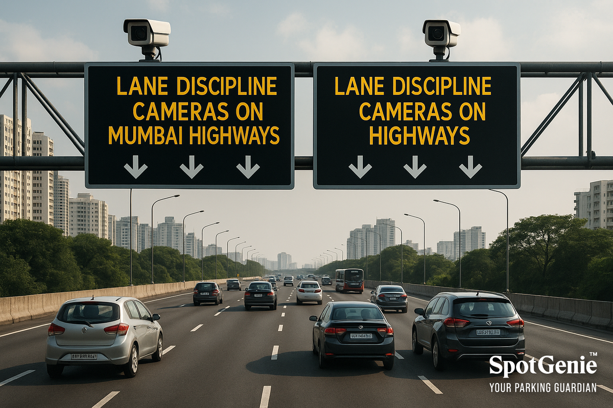 AI-powered traffic camera mounted on Mumbai’s Western Express Highway monitoring vehicles
