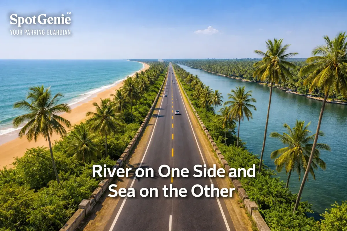 India’s NH With a River on One Side and Sea on the Other