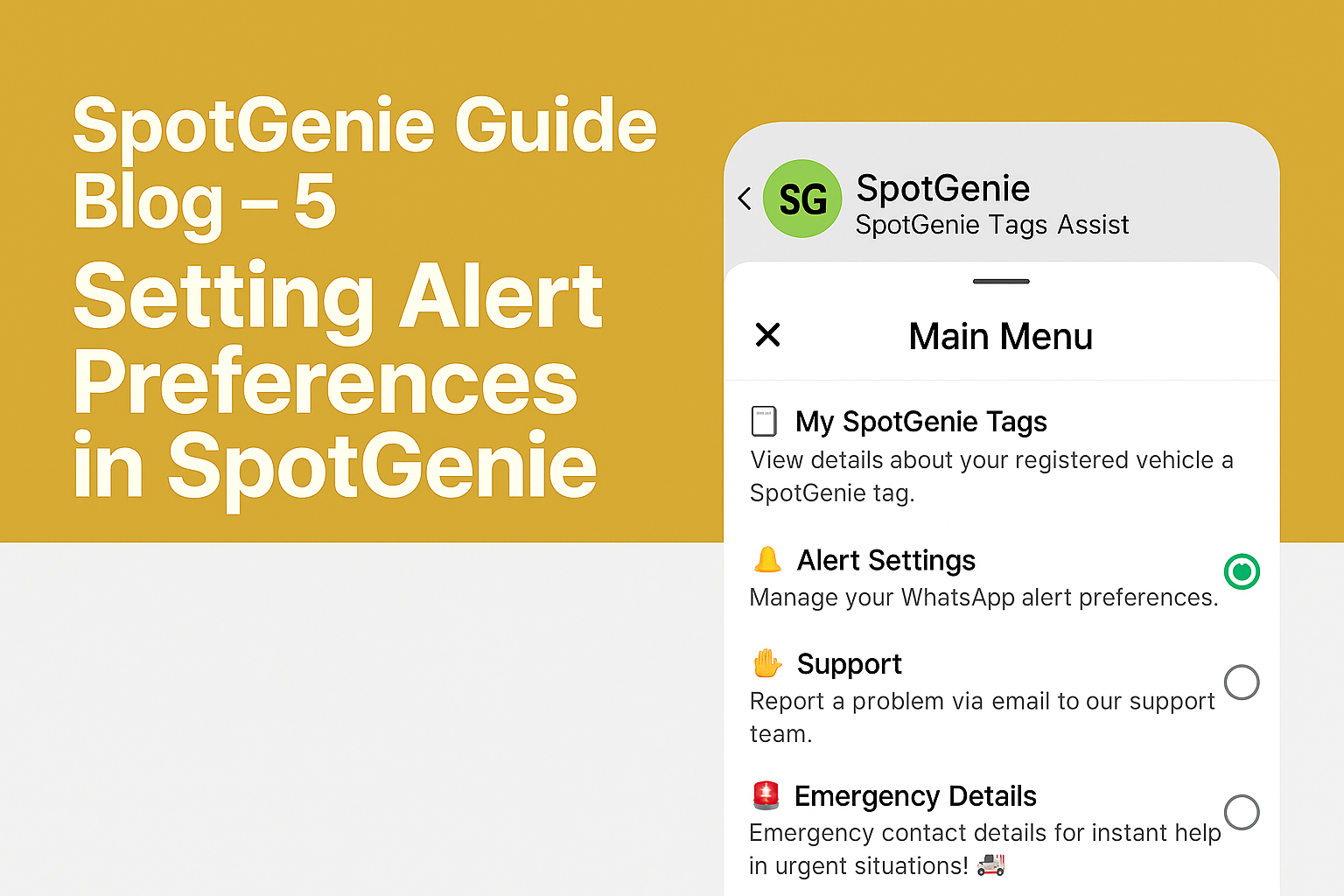 SpotGenie Alert Settings Menu Option