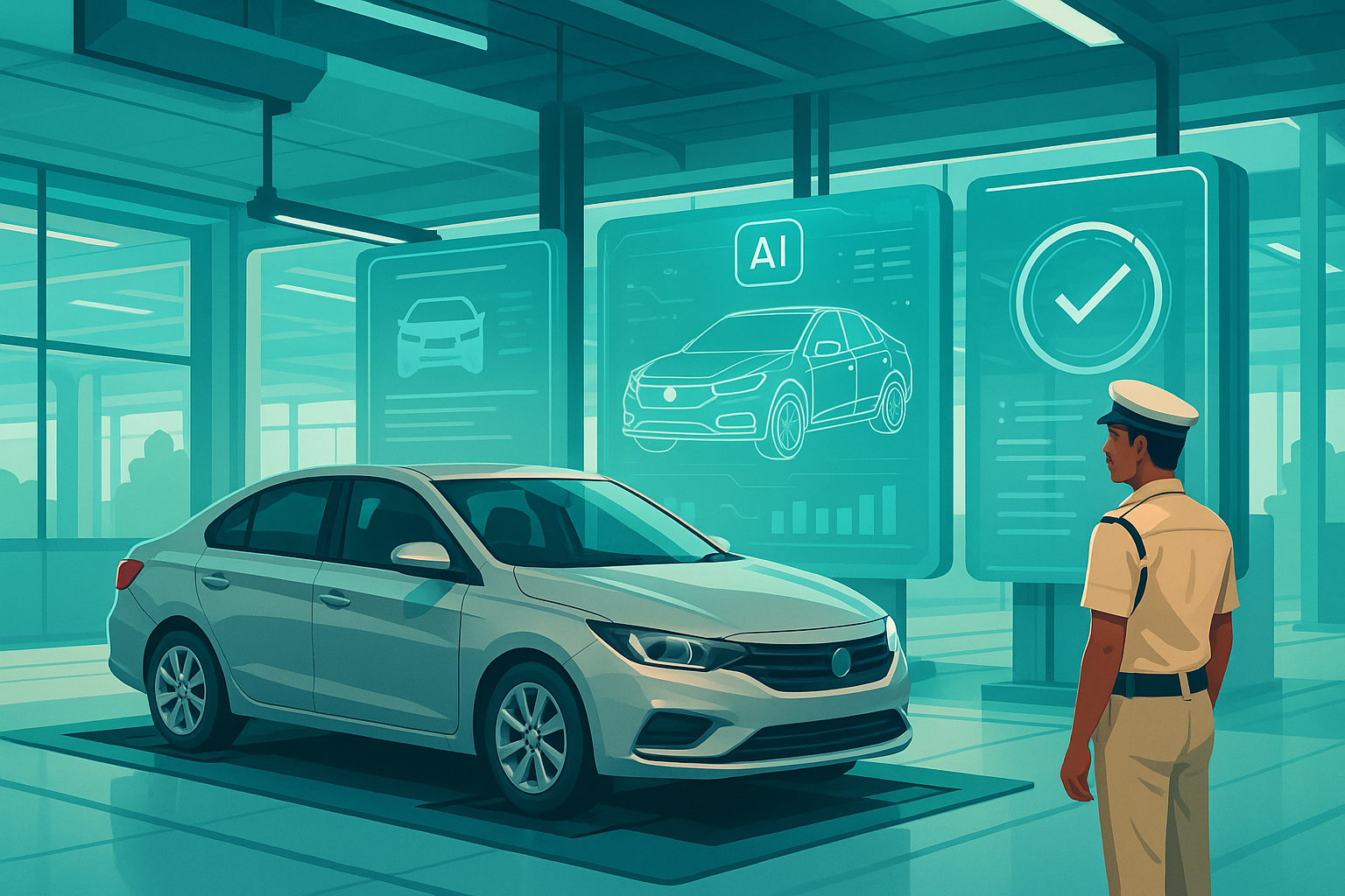 checking a vehicle on automated fitness testing track
