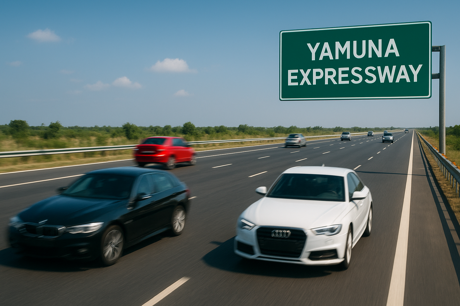 Luxury cars speeding on Yamuna Expressway