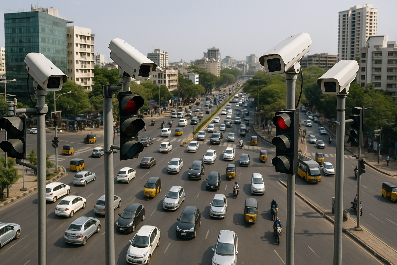 High-definition traffic surveillance camera installed at junction
