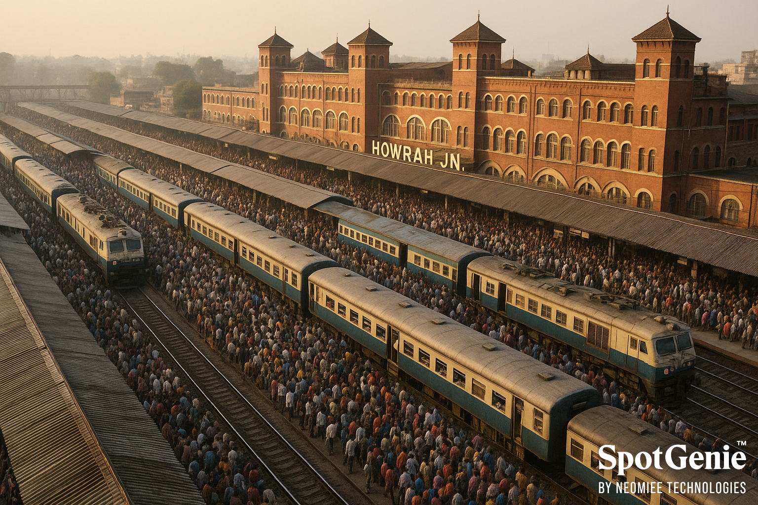  Aerial view of Howrah Junction station in Kolkata with multiple trains and platforms