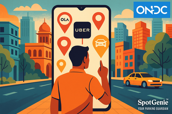Illustration showing Uber ride booked through multiple ONDC apps