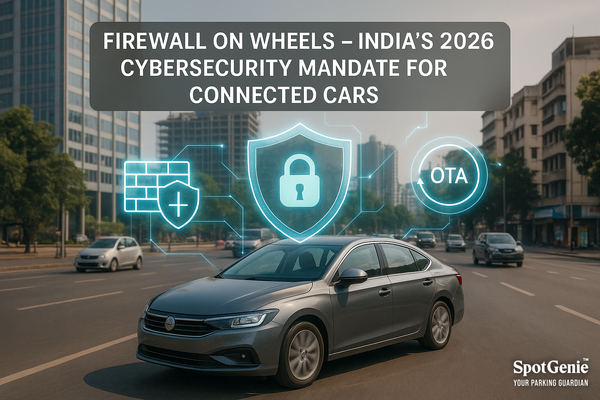 Illustration of a connected car protected by a digital firewall and cybersecurity shield - Cybersecurity