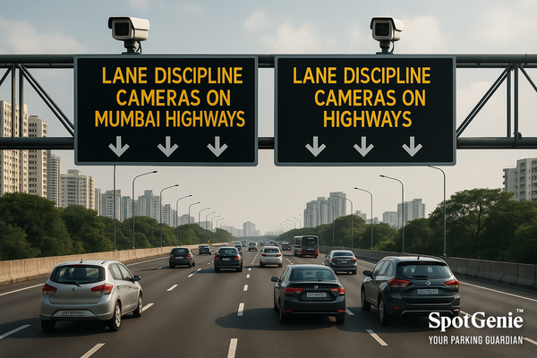 AI-powered traffic camera mounted on Mumbai’s Western Express Highway monitoring vehicles