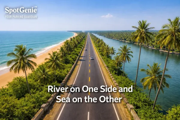 India’s NH With a River on One Side and Sea on the Other